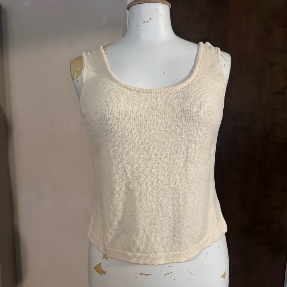 St. John Tank Top Womens Small Ivory Beige Knit Luxury Minimalist Old Money